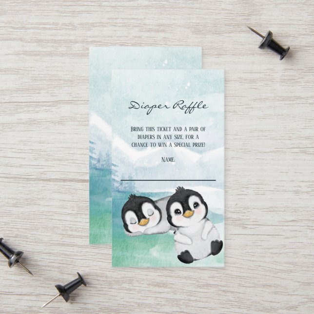 Lovely Penguins Baby Shower Diaper Raffle Tickets (Front/Back In Situ)