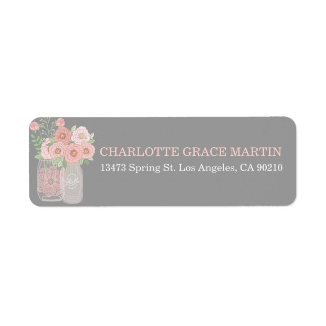 Lovely Peonies Mason Jar Address Labels (Front)