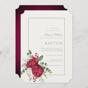 Lovely Peonies Sage Green Script Baptism Invitation