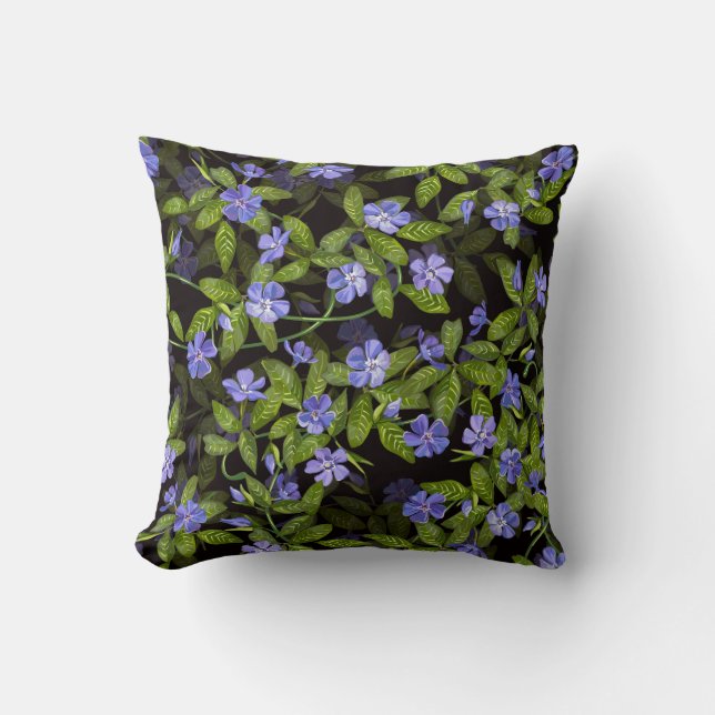 Lovely Periwinkle Days Pattern | Black | Cushion (Front)