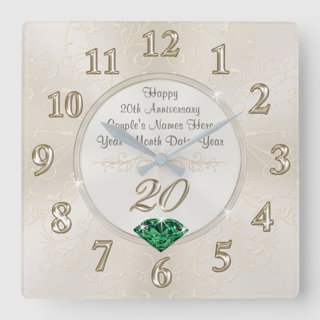 Lovely Personalised 20th Anniversary Gifts, Clock (Front)
