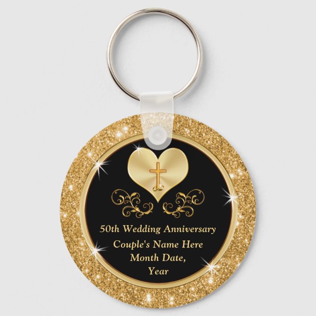 Lovely Personalised 50th Anniversary Party Favours Key Ring (Front)
