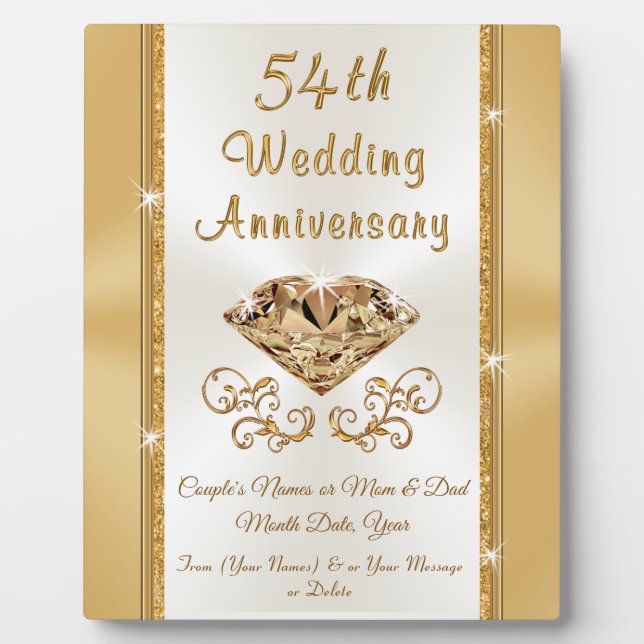 Lovely Personalised 54th Wedding Anniversary Gift Plaque (Front)