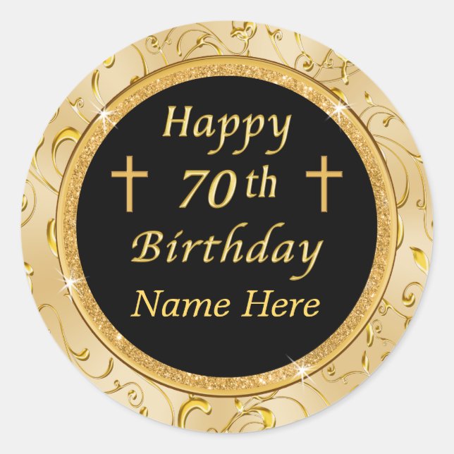 Lovely Personalised 70th Birthday Favour Stickers (Front)