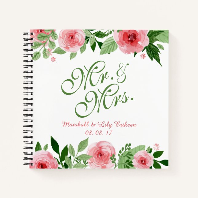 Lovely Personalised Floral Wedding Guestbook Notebook (Front)