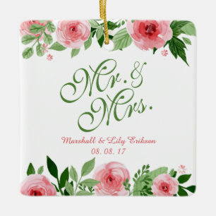 Lovely Personalised Floral Wedding   Ornament
