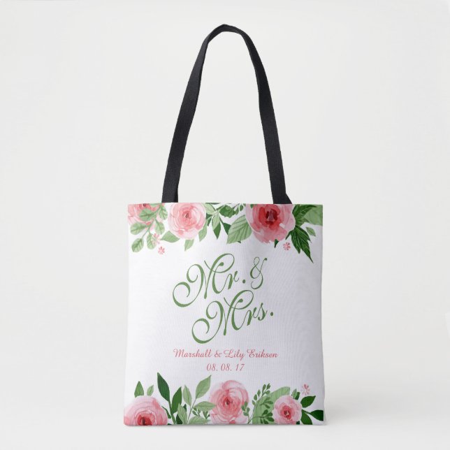 Lovely Personalised Floral Wedding Tote Bag (Front)