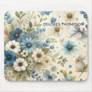Lovely Personalised Multicolor Blue Florals Mouse Mat