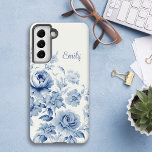 Lovely Personalised Watercolor Blue Roses  Samsung Galaxy Case<br><div class="desc">Lovely artistic spray of light dusty blue watercolor style roses and wildflowers on off-white background with text field for your name or monogram.</div>