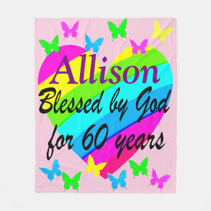 LOVELY PERSONALIZED 60TH BIRTHDAY HEART BLANK FLEECE BLANKET