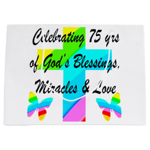 LOVELY PERSONALIZED 75TH BIRTHDAY DESIGN LARGE GIFT BAG