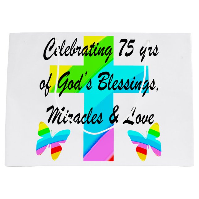 LOVELY PERSONALIZED 75TH BIRTHDAY DESIGN LARGE GIFT BAG (Front)