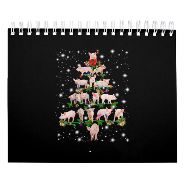 Lovely Pig Christmas Tree Covered By Flashlight Calendar (Cover)