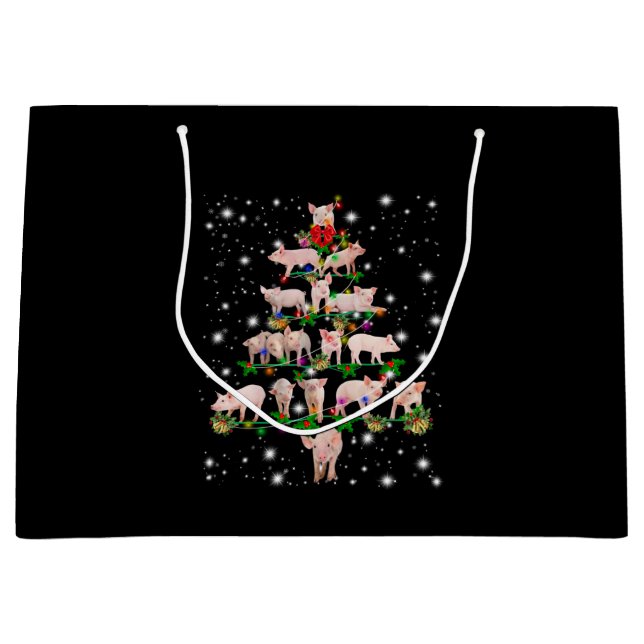 Lovely Pig Christmas Tree Covered By Flashlight Large Gift Bag (Front)