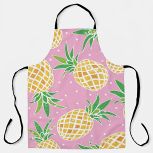Lovely pineapple on grunge pink polka dots backgro apron