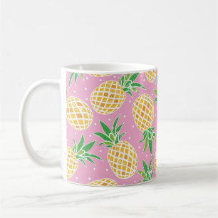 Lovely pineapple on grunge pink polka dots backgro coffee mug