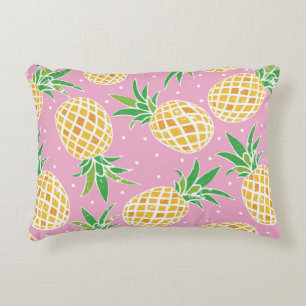 Lovely pineapple on grunge pink polka dots backgro decorative cushion