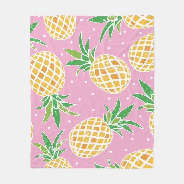Lovely pineapple on grunge pink polka dots backgro fleece blanket (Front)