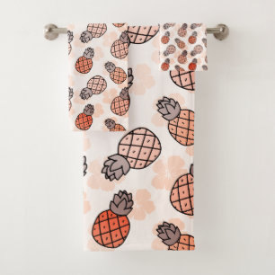 Lovely Pineapples Orange Coloured  Bath Towel Set