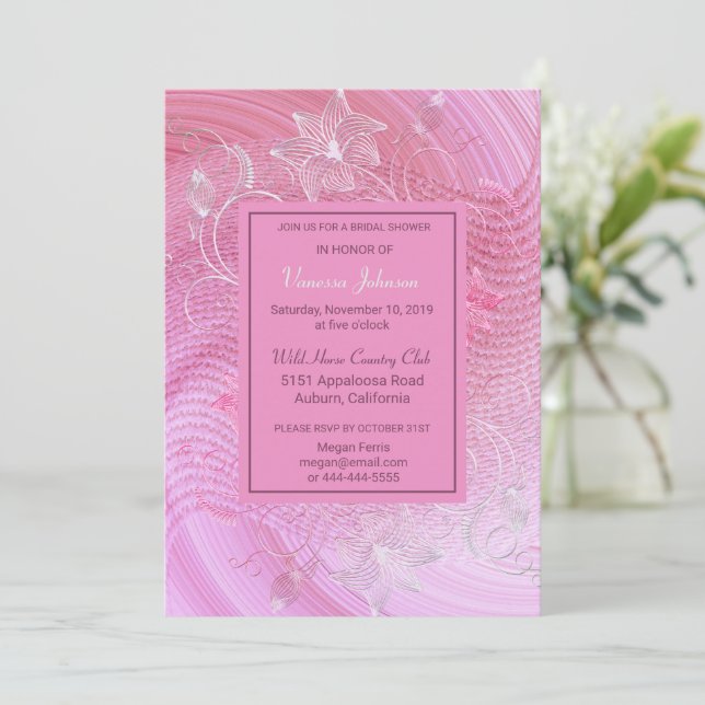 Lovely Pink and Floral Bridal Shower Invitation (Standing Front)