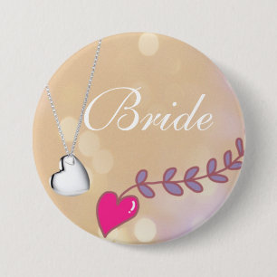 Lovely pink and silver heart bride wedding 7.5 cm round badge