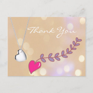 Lovely pink and silver heart necklace thank you postcard