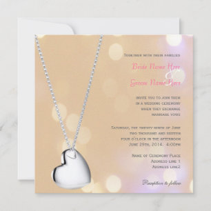 Lovely pink and silver heart necklace wedding invitation