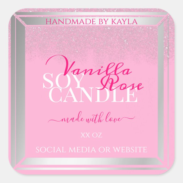 Lovely Pink and Silver Product Packaging Labels (Front)