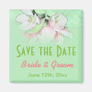 lovely pink apple flowers green save the date magnet