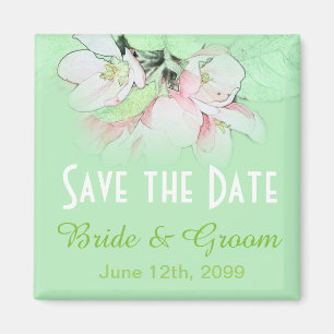 lovely pink apple flowers  green save the date magnet