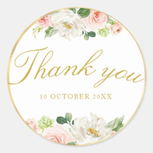 lovely pink blush floral thank you sticker