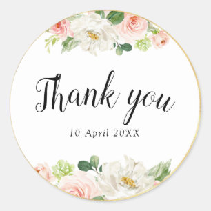 lovely pink blush floral thank you sticker