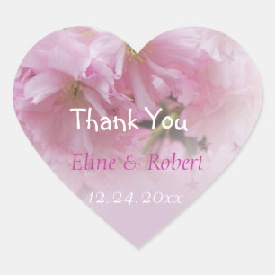 Lovely pink cherry blossom spring wedding favour heart sticker