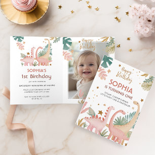 Lovely Pink Dino Folded Invitation