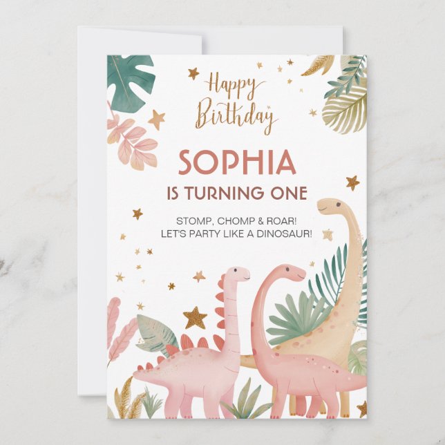 Lovely Pink Dino Invitation (Front)