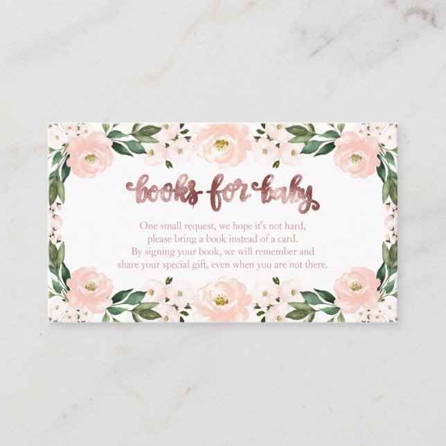 Lovely Pink Floral Baby Shower Books For Baby  Enclosure Card (Front)