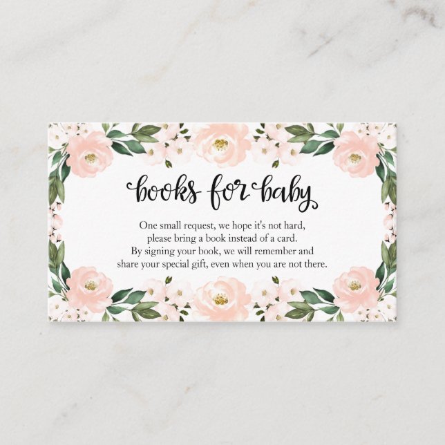 Lovely Pink Floral Baby Shower Books For Baby  Enclosure Card (Front)