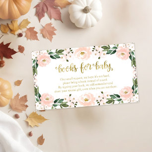 Lovely Pink Floral Baby Shower Books For Baby Enclosure Card