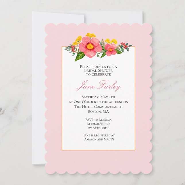 Lovely Pink Floral Bridal Shower Invitation (Front)