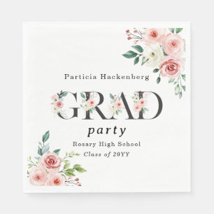 Lovely Pink Floral GRAD Custom Party Paper Napkin