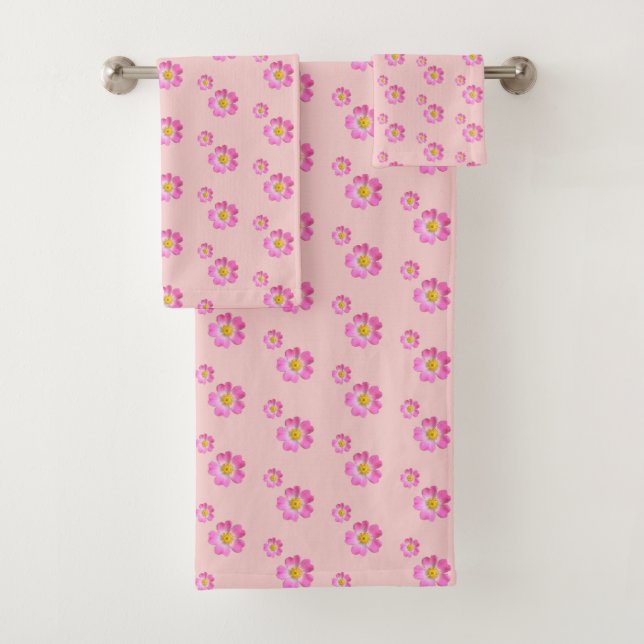 Lovely Pink Flowers on Light Pink Bath Towel Set (Insitu)