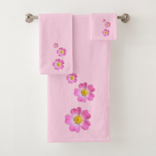 Lovely Pink Flowers on Light Pink Bath Towel Set