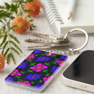 Lovely Pink Flowers Pattern Key Ring