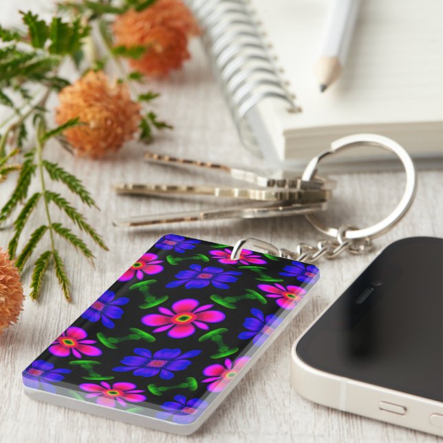 Lovely Pink Flowers Pattern Key Ring (Front Right)