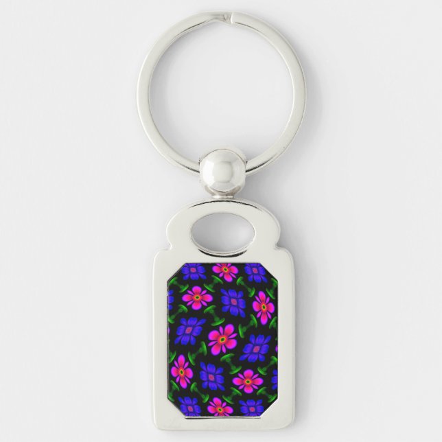 Lovely Pink Flowers Pattern Key Ring (Front)