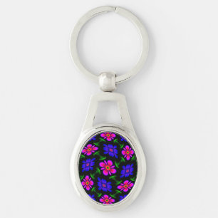 Lovely Pink Flowers Pattern Key Ring