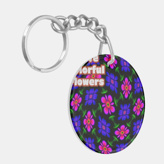 Lovely Pink Flowers Pattern Key Ring (Front Left)