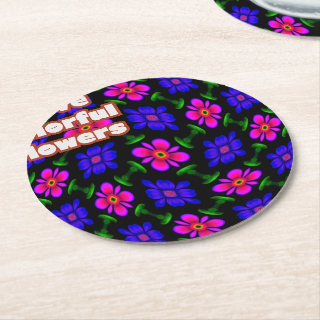Lovely Pink Flowers Pattern Round Paper Coaster (Angled)