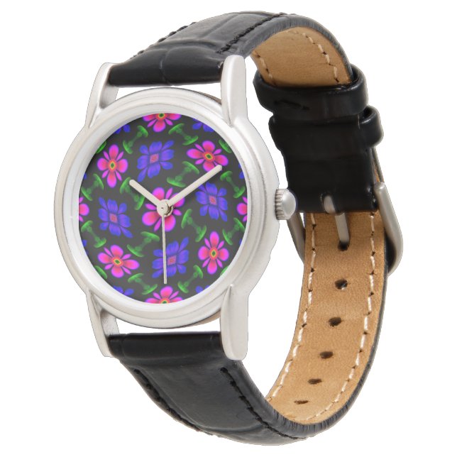 Lovely Pink Flowers Pattern Watch (Angled)