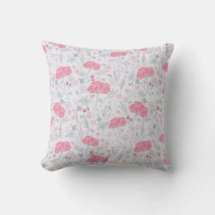 Lovely Pink Flowers Watercolor Ditsy Pattern Cushion